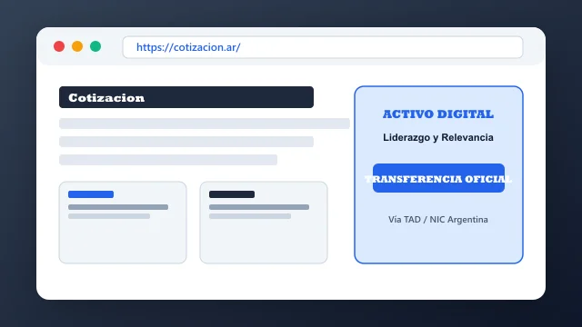 Vista del activo digital estratégico cotizacion.ar y transferencia formal